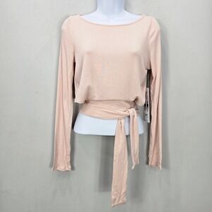 NWT ALO Yoga Long Sleeve Ribbed Wrap‎ Top L Pink Cropped Athleisure Activewear